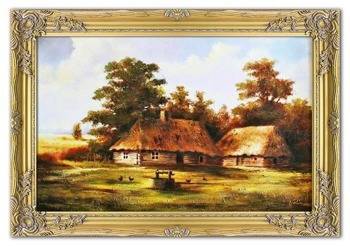 Obraz "Dworki, mlyny, chaty," ręcznie malowany 75x105cm