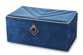 Szkatułka Na Biżuterię kuferek niebieski aksamit