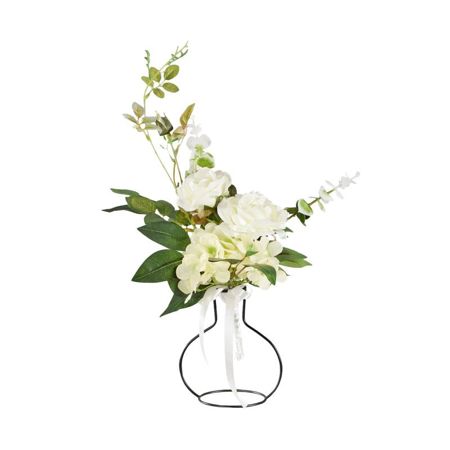 Biała Kompozycja Kwiatowa dekoracja z różą na ślub i wesele 46 cm