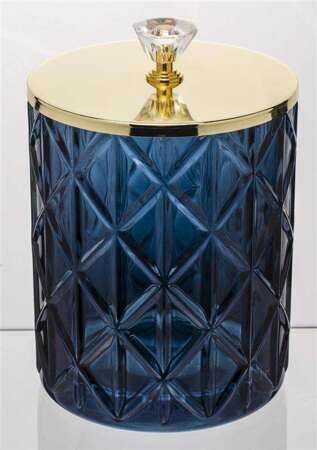 Pojemnik Dekoracyjny Niebieski Złoty Szklany 15 cm