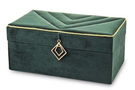 Szkatułka Na Biżuterię kuferek zielony aksamit 