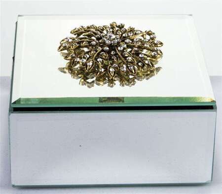 Szkatułka szklana srebrna Kwiat 7x12x12  cm
