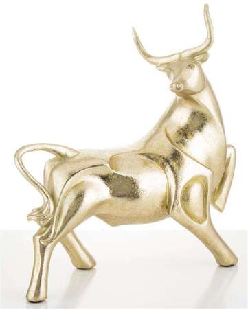 Złota figurka zaciekawionego byka 23x21x8 cm